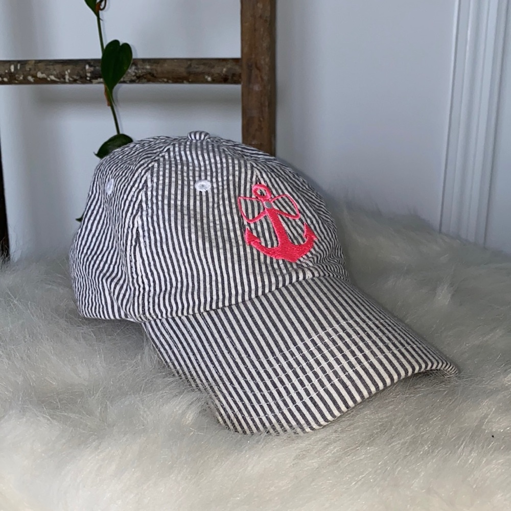 JadeLynn Brooke Seersucker Embroidered Anchor Hat